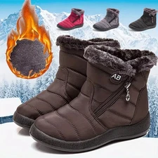 Waterproof Winter Women Warm Snow Boots Fur-lined Slip on Warm Ankle Size US