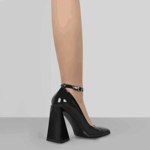 Scarpe donna cinturino alla caviglia tacco alto punta quadrata Mary Jane scarpe décolleté moda - Foto 5 di 7