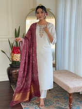 Women' s Roman Silk Embroidery Kurta with Pant  Dupatta