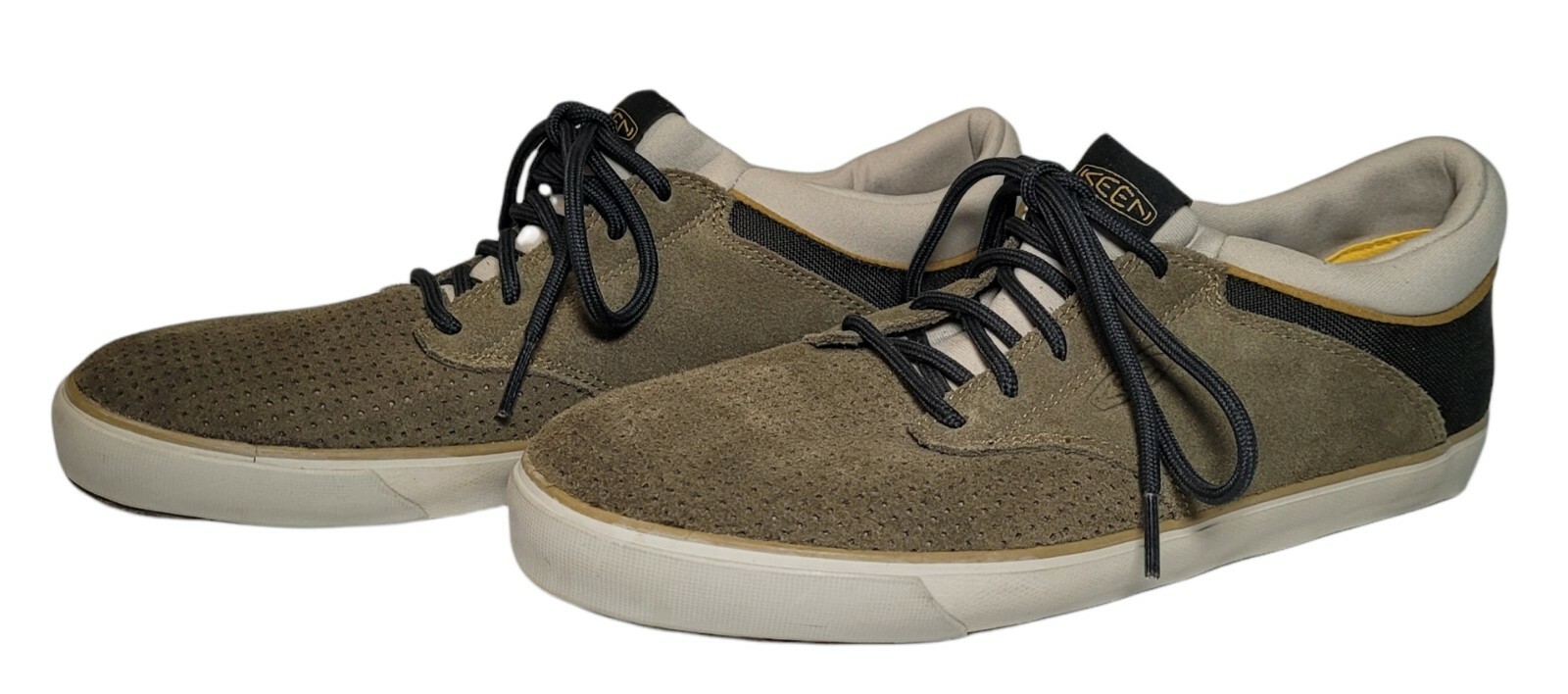 Scarpe Keen donna 100% vulcanizzate taglia 9 verde oliva marrone tela design sport