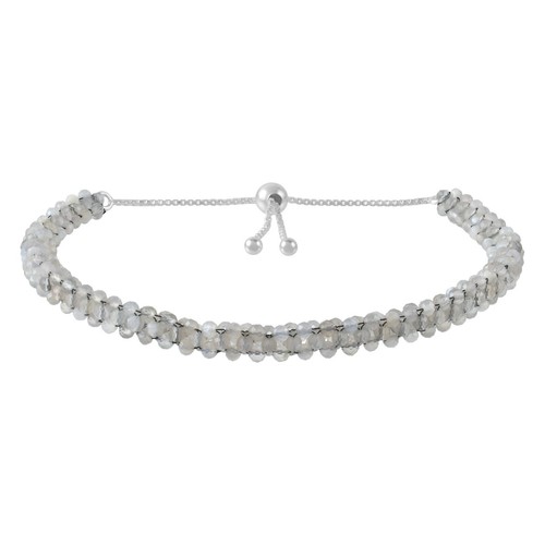 Bracciale madre argento sterling giugno tondo pietra di luna grigia perline fatto a mano - Foto 5 di 6