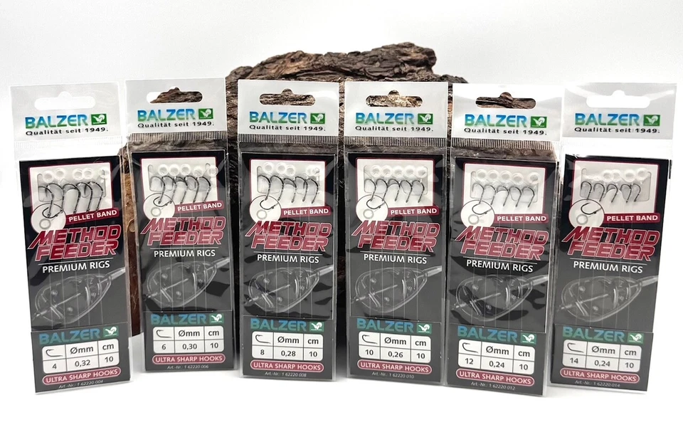 Balzer Method Feeder Haken mit Pelletband Gr. 4 6 8 10 12 14 5 Stück Premium Rig