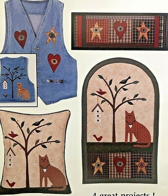 CAT & BIRDS 4 Craft & Quilt Projects Pattern by Country Appliques  NIP