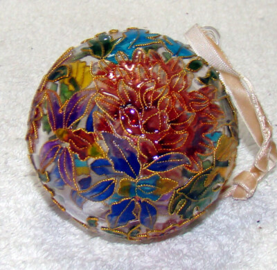 Cloisonne Enamel Botanical Flower Glass Ball Ornament (1303Q) Hand-painted