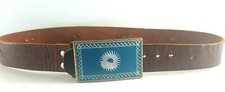 Women's Vintage Leather Belt Western Silver Tone Turquoise Buckle Spiral Small