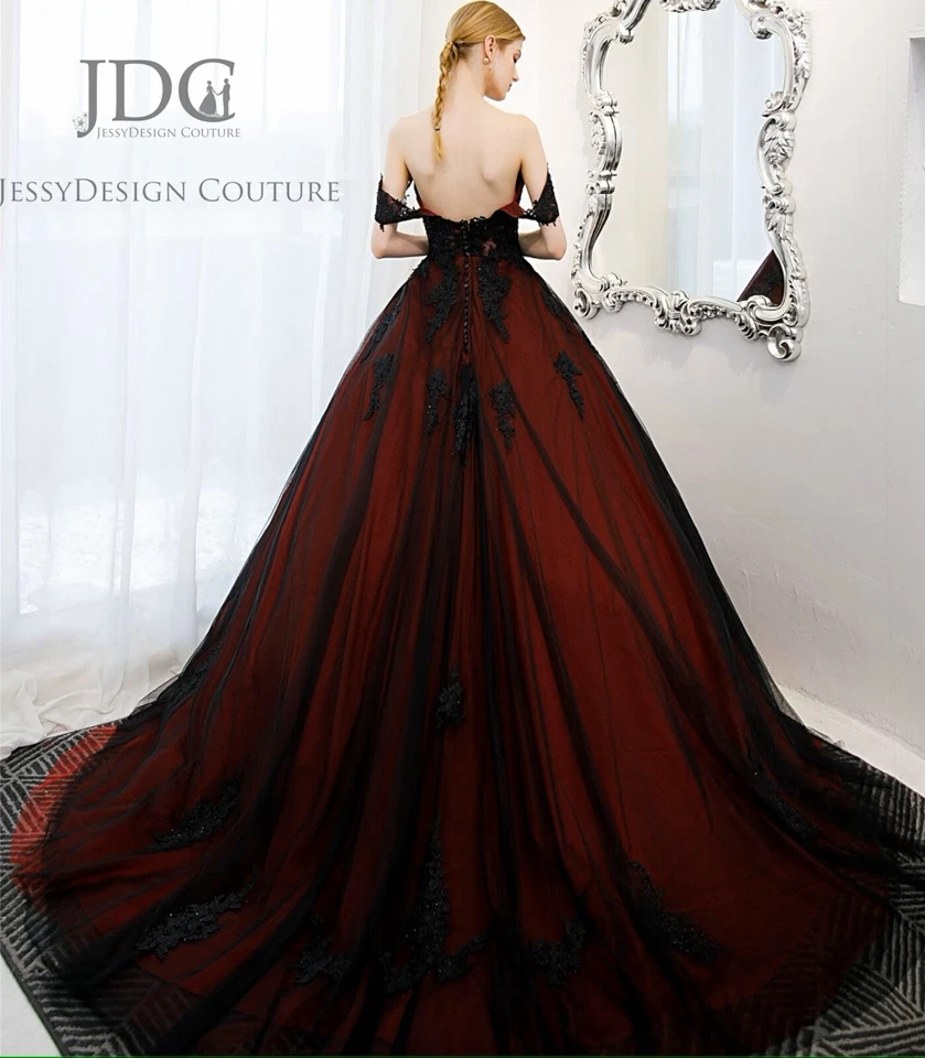 Colorful Burgundy Black Wedding Dress Bridal Gown Designer Custom made Corset - Image 2 of 4