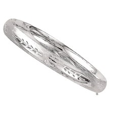 14k White Gold 8" Florentine Etched Hinged Bangle/Bracelet 8 mm 5/16" 11 Grams