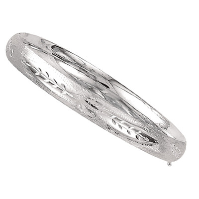 14k Weißgold 7'' gewölbt Florentiner geätzt aufklappbar Armreif/Armband 8 mm 9,5 Gramm