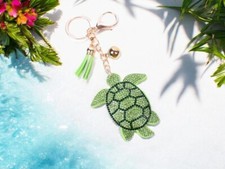 Green Turtle Tassel Bling Faux Suede Stuffed Pillow Key Chain Handbag Charm