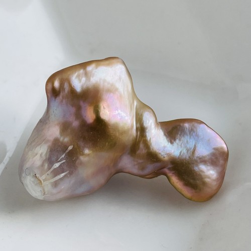Perle Baroque D'Eau Douce Naturelle Rose - 13x23x27mm - Monture Plaqué Or - Neuf