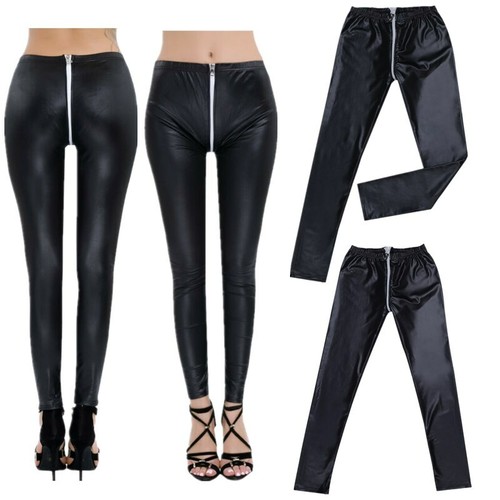 Women Faux Leather Zipper Open Crotch 