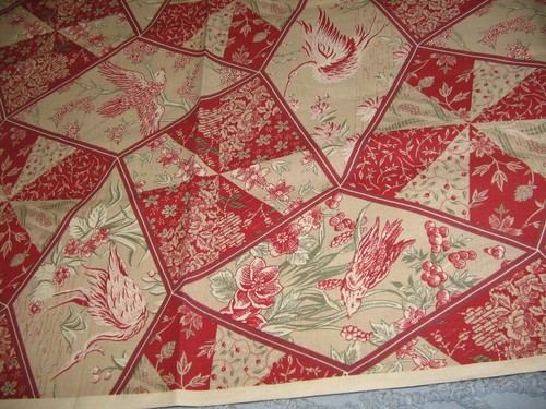 Vintage General Fabric Cotton Victorian Birds Crazy Quilt Cheater 1 Yd CLEAN - Picture 3 of 4