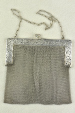 Versilberte Alpacca Handtasche, Jugendstil, Schmetterling-Punze