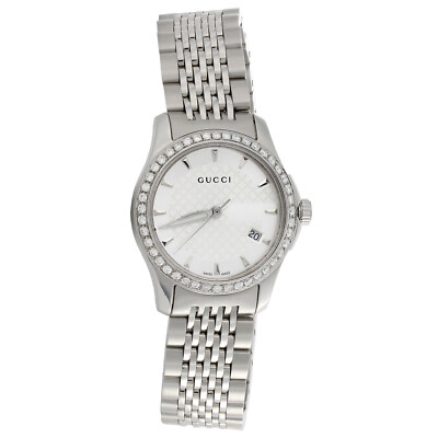 Gucci Timeless Damen Quarz Diamant Uhr 27 mm Edelstahl Silber 0,60 ct