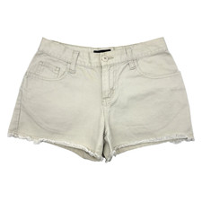 Vintage 90s Y2K No Boundaries Low Rise Beige Raw Hem Denim Shorts 5 26x10.5"