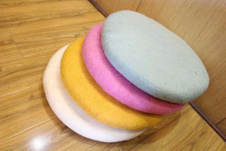  Almohadilla de silla de lana - Cojín hecho a mano - 35 cm - Almohadilla de asiento de fieltro - Almohadilla de asiento redonda - Cojín Foto 2 de 4