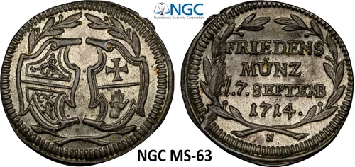 NGC Hall 1714 Unc MS-63 1/4 Ducat Pattern Silver Coin Germany German State Rare