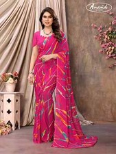 NEW Party Wear Saree Pink Printed Indian Pakistani Designer Sari