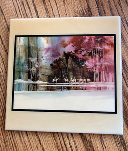 Ceramic Wall Hanging Tile Horses Riders Water Reflection