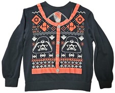 Star Wars Christmas Sweatshirt Mens M Black Darth Vader Faux Cardigan Ugly