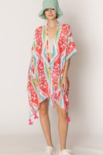 Anthropologie Style Women's Aztec Boho Print Tassel Kimono Cardigan Cover Up