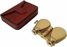 Antique Brass Folding Binocular with Leather Case Gift Nautical Glasses Spyglass