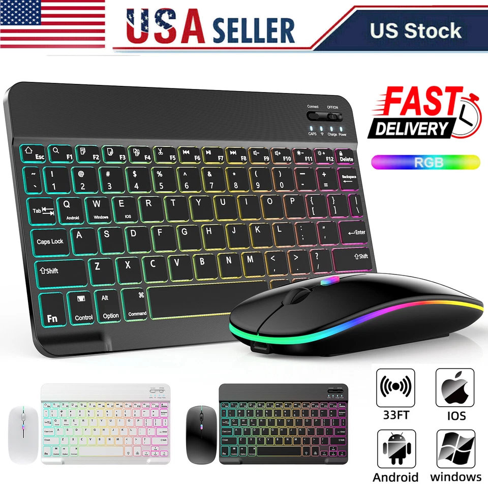 RGB Wireless Hintergrundbeleuchtung Tastatur und Maus Combo Set Bluetooth für iPad Laptop PC