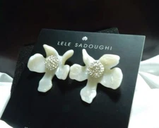New LELE Sadoughi mother of Pearl crystal sparkling lily earrings Free Shipping