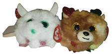 Ty Puffies Beanie Balls Christmas 4" BRIE Mouse  FUDGE Reindeer NEW Plush