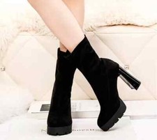 stivali scarpe donna platform 12 cm nero tronchetto pelle sintetica comodi CZ658