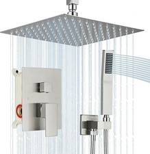 Brushed Shower Faucet System 8'' Ceiling Mounted Rain Shower Head Mixing Valve