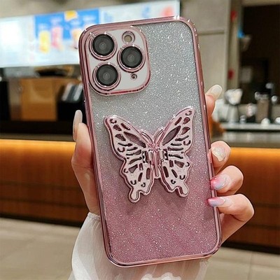 iPhone 11 Pro Max TPU Hülle mit 3D Schmetterling und Glitzer Pink Nuancen