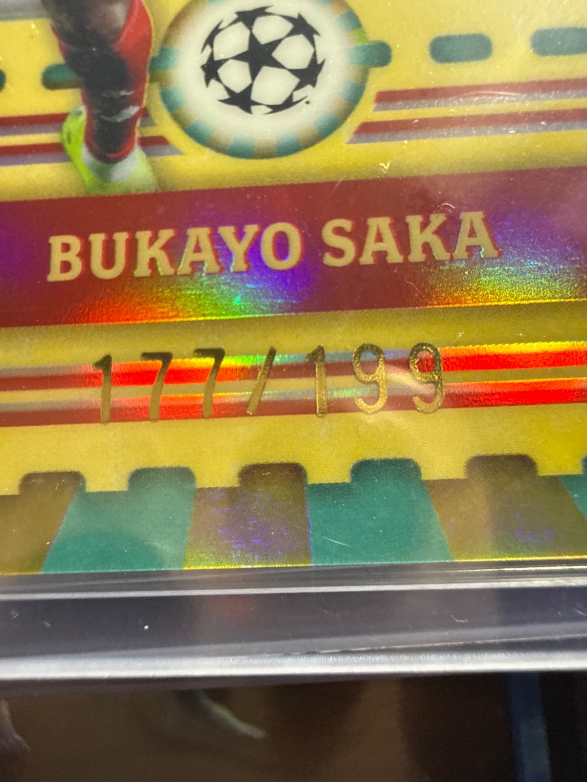 BUKAYO SAKA 2025-26 TOPPS FINEST UCL SHOWMEN AQUA REFRACTOR 177/199 #FS-8 view 2