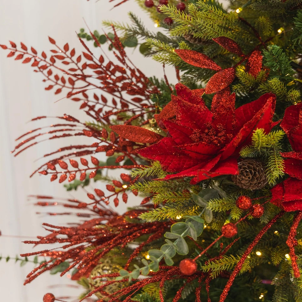 54 Piezas Rojo Brillo Artificial Cedro Ramitas Selecciones Imitación Cedro Ramas Tallos Ch... Foto 4 de 4