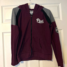 PINK Victoria's Secret Full Zip Colorblock Logo Fleece Hoodie M Pockets