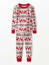 Hanna Andersson Long John Pajama Set in Dear Deer Red White Fair Isle Size 2