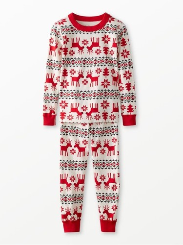 Hanna Andersson Long John Pajama Set in Dear Deer Red White Fair Isle Size 2