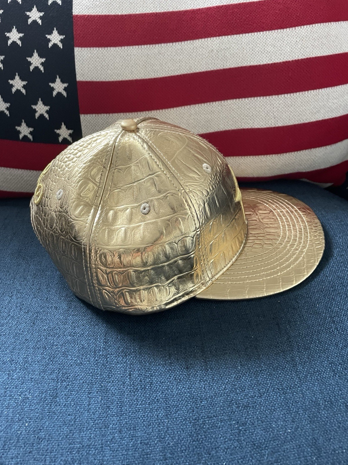 Carbon Elements Gold Croc Snapback Hat ORO Metall… - image 4