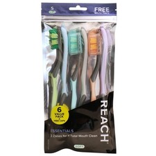 Reach Essentials Toothbrush with Toothbrush Caps, Soft Bristles 6 count