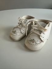 VTG Tiny-ettes Baby Shoes Sz 1 Soft Sole White W/ Embroidered Flowers