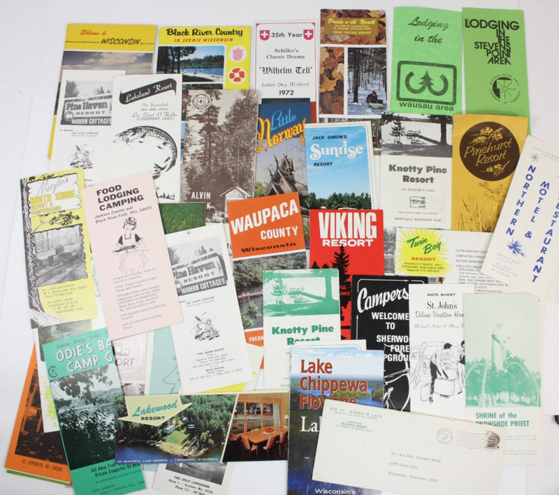 38 Wisconsin Vintage Resort Brochures, Guides, and Maps. 1960's, 1970's