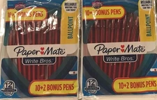 2-Pack! 24 PENS - Paper Mate 1.0 mm Medium Ballpoint Pens RED Ink 🔴
