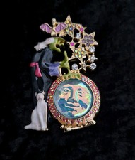 Witch Moon Face Cauldron Halloween Brooch Vintage Inspired Jewellery Gift