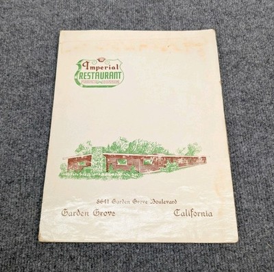 1960's Imperial Restaurant Garden Grove Restaurant Menu California