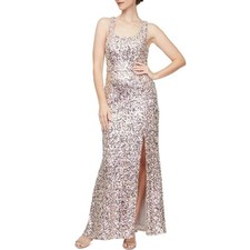 Alex Evenings Pink and Gold Column Evening Gown Sequined Sleeveless Dress Size 4