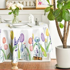 Horaldaily Spring Summer Tablecloth 70x70 Inch Round, 70" Round , White