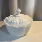 Vintage 1970-1985 Fenton White Milk Glass Hobnail Dish with Lid