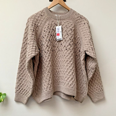 M&S Pullover mit Kunstperlen Größe Large Cappuccino neu ohne Etikett UVP £35 Oversize Marks Spencer