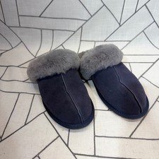 UGG Scuffette II Slippers Size 9 Navy Blue Grey Sheepskin Suede Mules 1106872