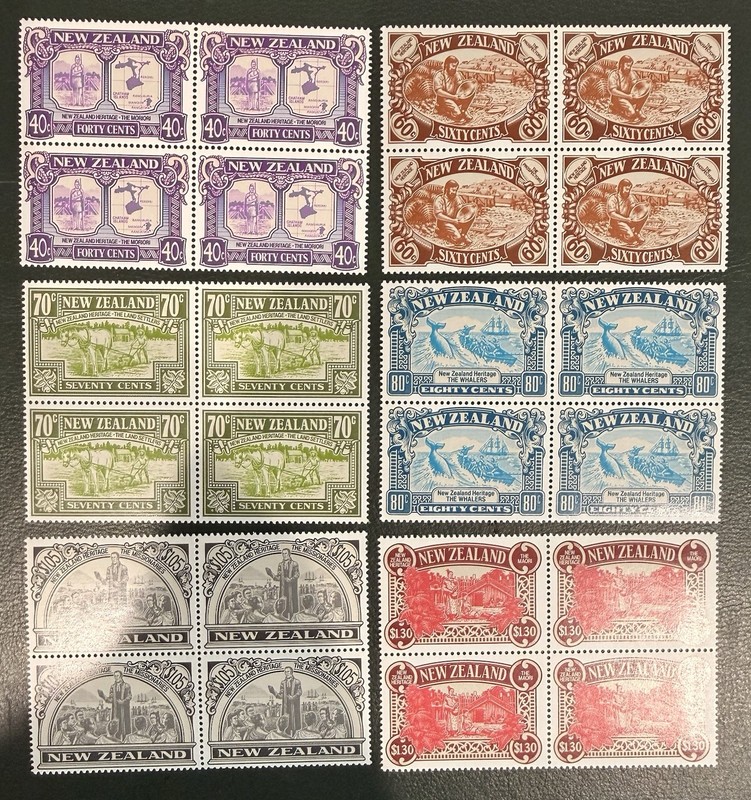 New Zealand Stamps MNH Blocks of 4 Stamps Heritage commemorative series 1989